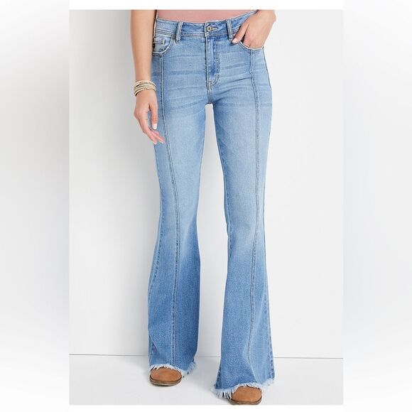 KanCan™ Flare High Rise Front Seam Jeans Retro Raw Hem Sz 32 or Junior 17 - Picture 14 of 14